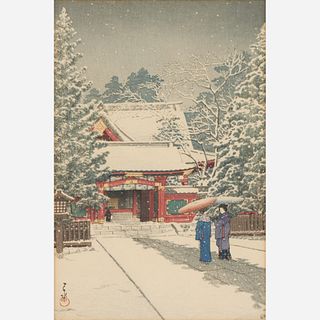 Hasui Kawase "Snow at Hinoeda Shrine" Woodblock, 1931