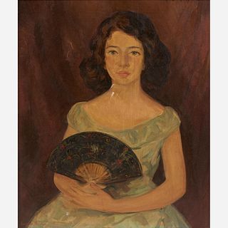 Gertrude Freyman (1901-1994) Oil, Young Woman with Fan
