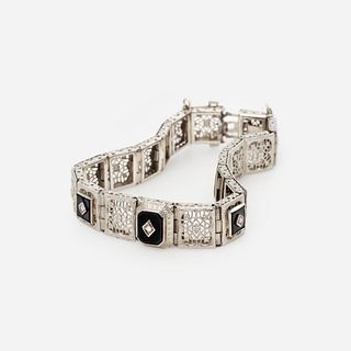 Art Deco 14K Filigree Diamond Bracelet by Ostby Barton