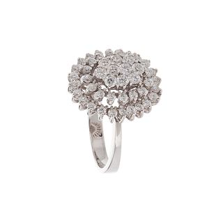 Ring made in 18 Kt white gold, in the shape of a rosette with 48 brilliant-cut diamonds,