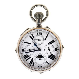 Pocket watch with triple calendar and moon phases. Large size.