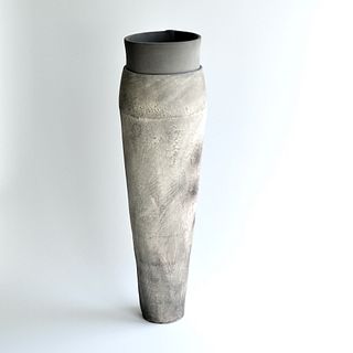 Tall Smoke Fired Coil Vessel with Soft Texture
