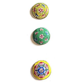 A SMALL CARD OF COLORFUL DIVISION THREE ENAMEL BUTTONS