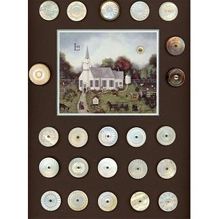 A CARD OF DIVISION ONE COLONIAL PEARL BUTTONS