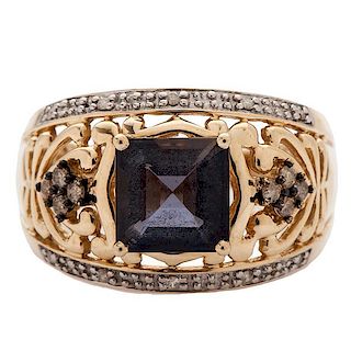 Iolite and Cognac Diamond Ring in 14 Karat Gold 