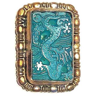 1 DIVISION 1 CARVED JADE GLASS IN METAL DRAGON BUTTON