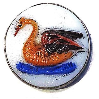 ONE DIVISION ONE MOLDED GLASS IN METAL SWAN BUTTON