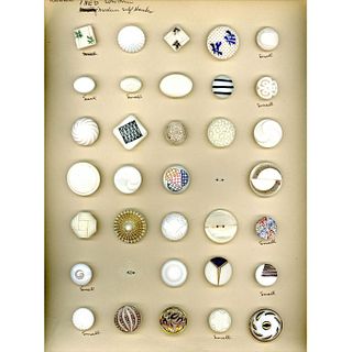 2 PLUS CARDS OF DIVISION 3 ASSORTED WHITE GLASS BUTTONS