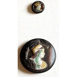 A DIVISION 1 MOTHER DAUGHTER PAIR OF WHITE GLASS BUTTONS