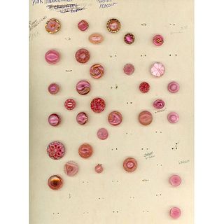 A CARD OF DIV 3 ASSORTED PINK GLASS MOONGLOW BUTTONS