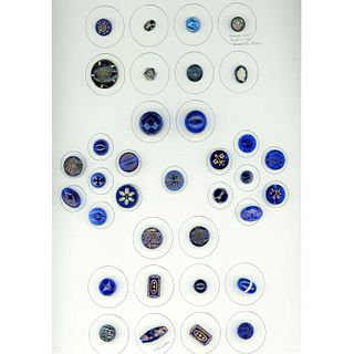 2 CARDS OF DIV 1 & 3 ASSORTED BLUE GLASS BUTTONS
