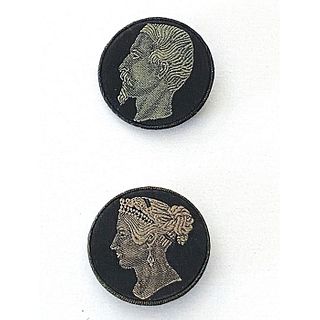 A SCARCE PAIR OF DIVISION ONE WOVEN FABRIC HEAD BUTTONS
