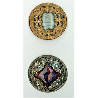 2 DIVISION ONE GLASS IN METAL GAY 90 JEWEL BUTTONS