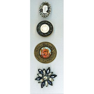 SMALL CARD OF DIV 1 & 3 ASSORTED GLASS IN METAL BUTTONS