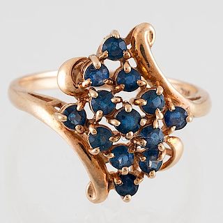 Sapphire Cluster Ring in 10 Karat Yellow Gold 