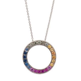 Multi-Color Sapphire Circle Pendant in 14 Karat 