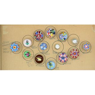 SMALL CARD OF 20TH C. STUDIO ARTIST PAPERWEIGHT BUTTONS