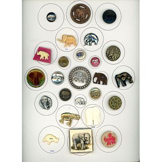 A CARD OF DIV 1 & 3 ASSORTED MATERIAL ELPEPHANT BUTTONS
