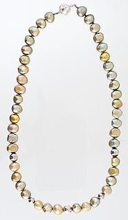 Baroque Pearl Necklace with Green and Gold Pearls 