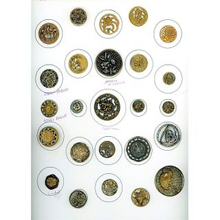 A CARD OF DIV 1 & 3 ASSORTED PIERCED METAL BUTTONS