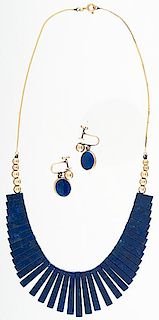 Lapis Necklace and Earrings in 14 Karat Yellow Gold 