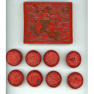 A COOL SET OF OLD RED CINNABAR BUTTONS