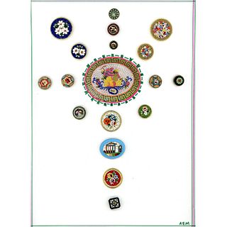 A CARD OF ASSORTED DIV 1 & 3 MOSAIC BUTTONS