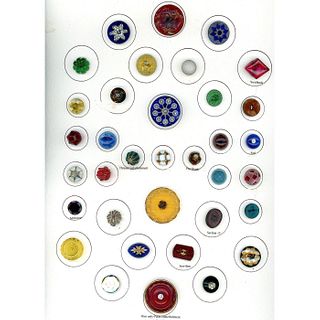 A CARD OF ASSORTED COLOR DIVISION ONE GLASS BUTTONS