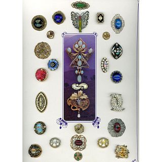 A CARD OF DIV 1 & 3 ASSORTED JEWEL AND PASTE BUTTONS