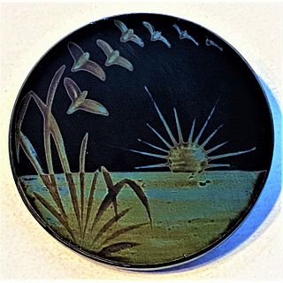 A VERY RARE DIVISION ONE PICTORIAL BLACK GLASS BUTTON