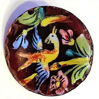 THIS IS ONE DIV 1 SCARCE BUTTON-A DISH PICTORIAL ENAMEL