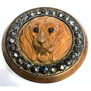 A DIVISION ONE SCARCE WOOD DOG WITH GLASS EYES