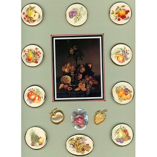 A CARD OF DIV 3 ASSORTED FRUIT BUTTONS INCL. CERAMIC