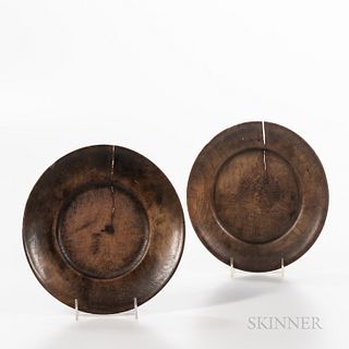 Two Large Turned Wooden Plates