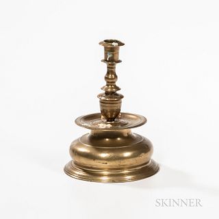 Early Brass Engraved Candlestick
