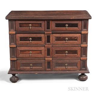 Oak and Walnut Chest of Four Drawers