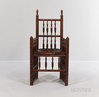 17th Century-style Turned Oak Spindle-back Armchair