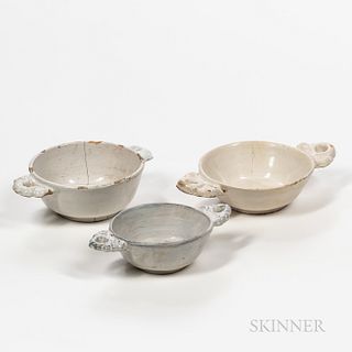 Three Tin-glazed Bowls with Molded Handles