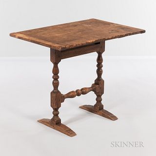 Small Oak and Maple Trestle Table