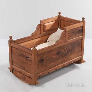 Turned and Paneled Oak and Pine Cradle