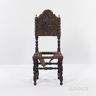 Turned Chair with Embossed Leather Upholstery