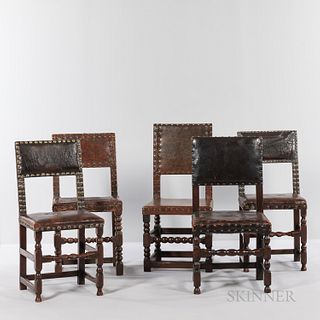 Assembled Set of Five Leather-upholstered Side Chairs
