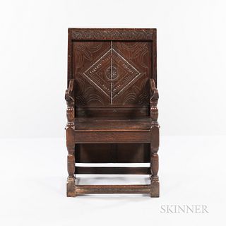 Carved and Turned Oak Chair Table