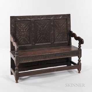 Small Carved and Paneled Square-back Settle