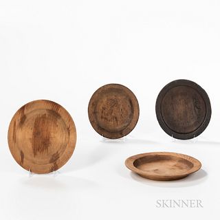 Four Small Turned Wooden Plates