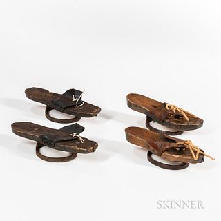 Two Pairs of Wood, Iron, and Leather Sandals