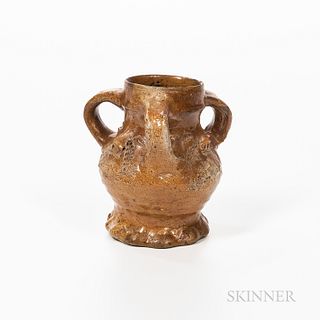Glazed Stoneware Jug with Three Molded Faces