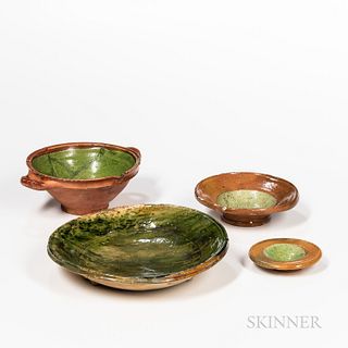 Four Pieces of Green-glazed Redware Pottery