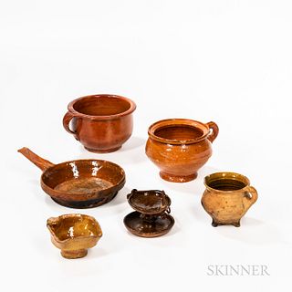 Six Pieces of Early Glazed Redware Pottery