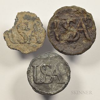 Three Pewter "USA" Buttons